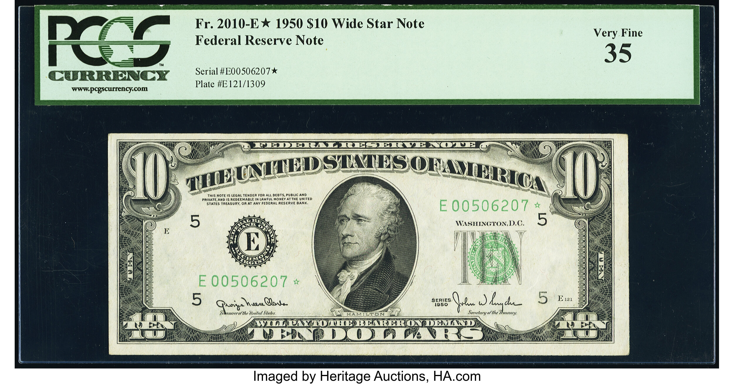 image for: Fr. 2010-E* $10 1950 Wide Federal Reserve Star Note. PCGS Very Fine 35....