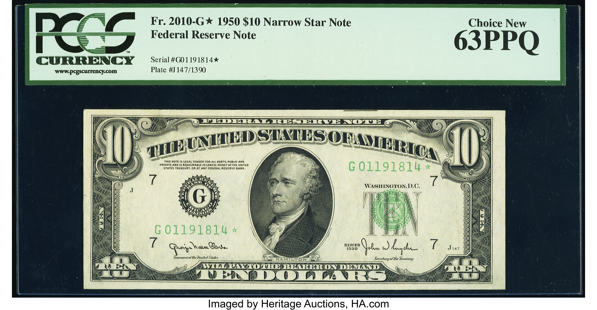image for: Fr. 2010-G* $10 1950 Narrow Federal Reserve Star Note. PCGS Choice New 63PPQ....