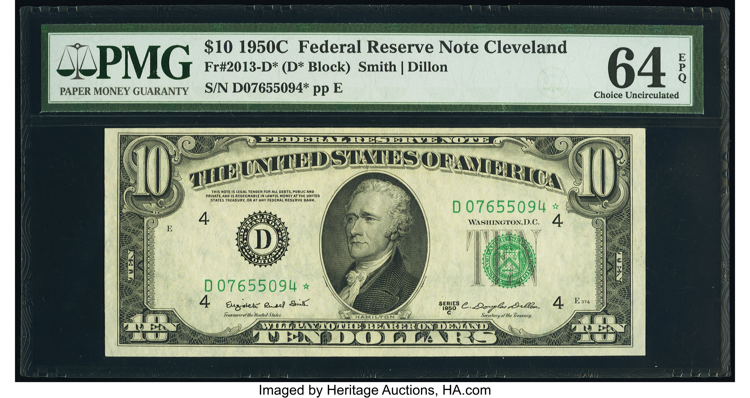 image for: Fr. 2013-D* $10 1950C Federal Reserve Star Note. PMG Choice Uncirculated 64 EPQ....