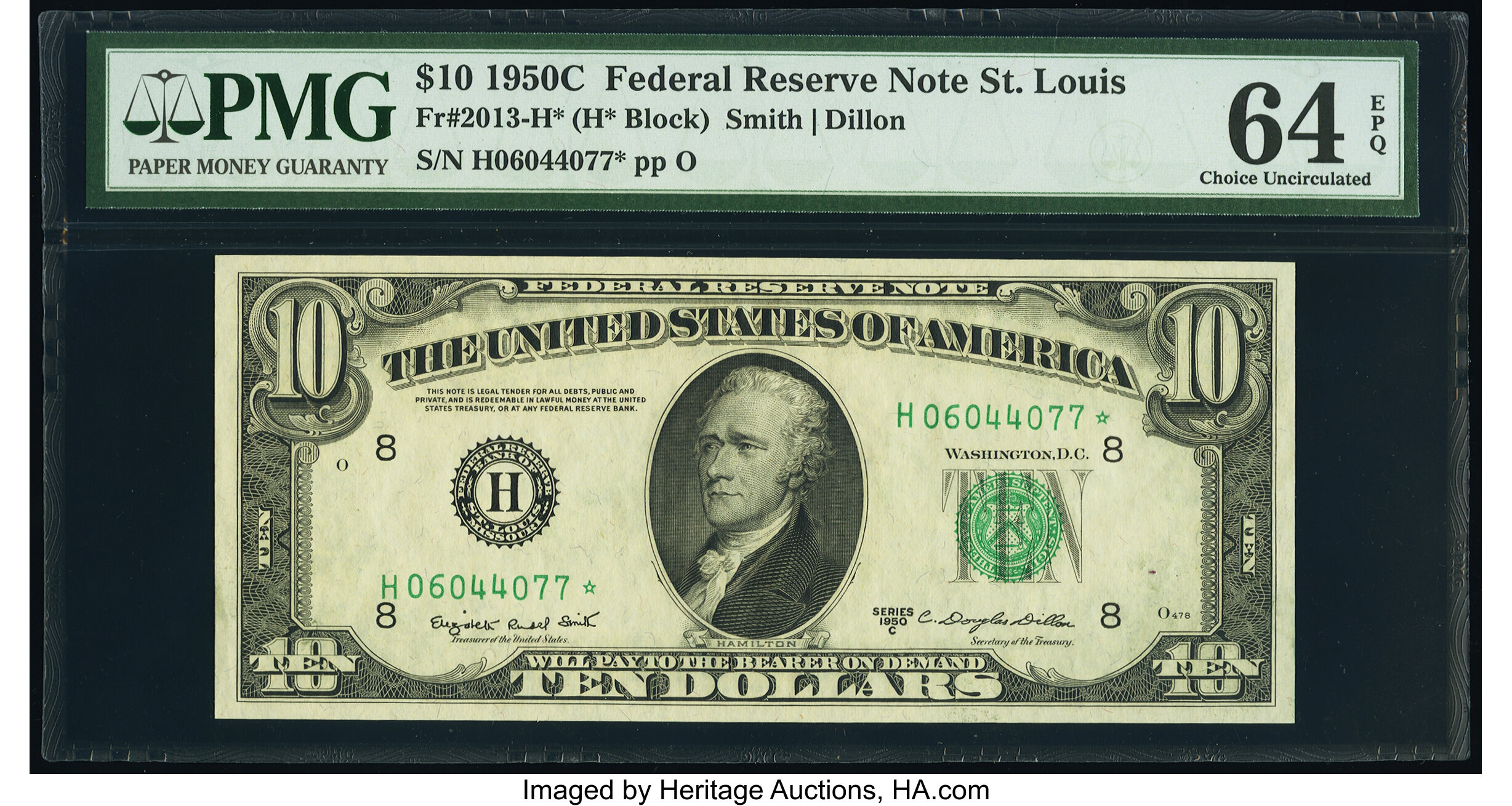 image for: Fr. 2013-H* $10 1950C Federal Reserve Star Note. PMG Choice Uncirculated 64 EPQ....