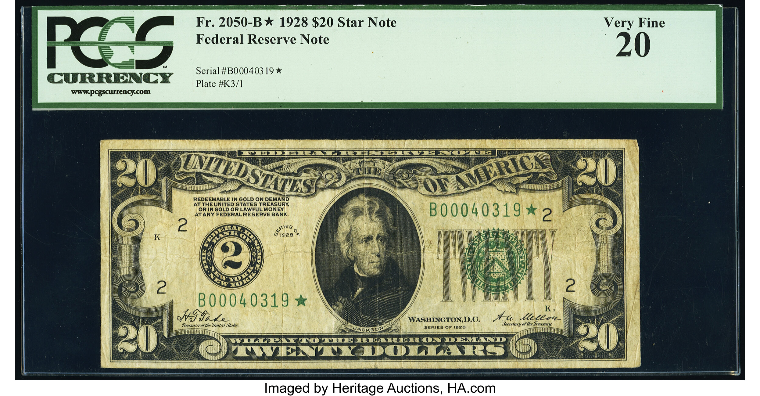 image for: Fr. 2050-B* $20 1928 Federal Reserve Star Note. PCGS Very Fine 20....