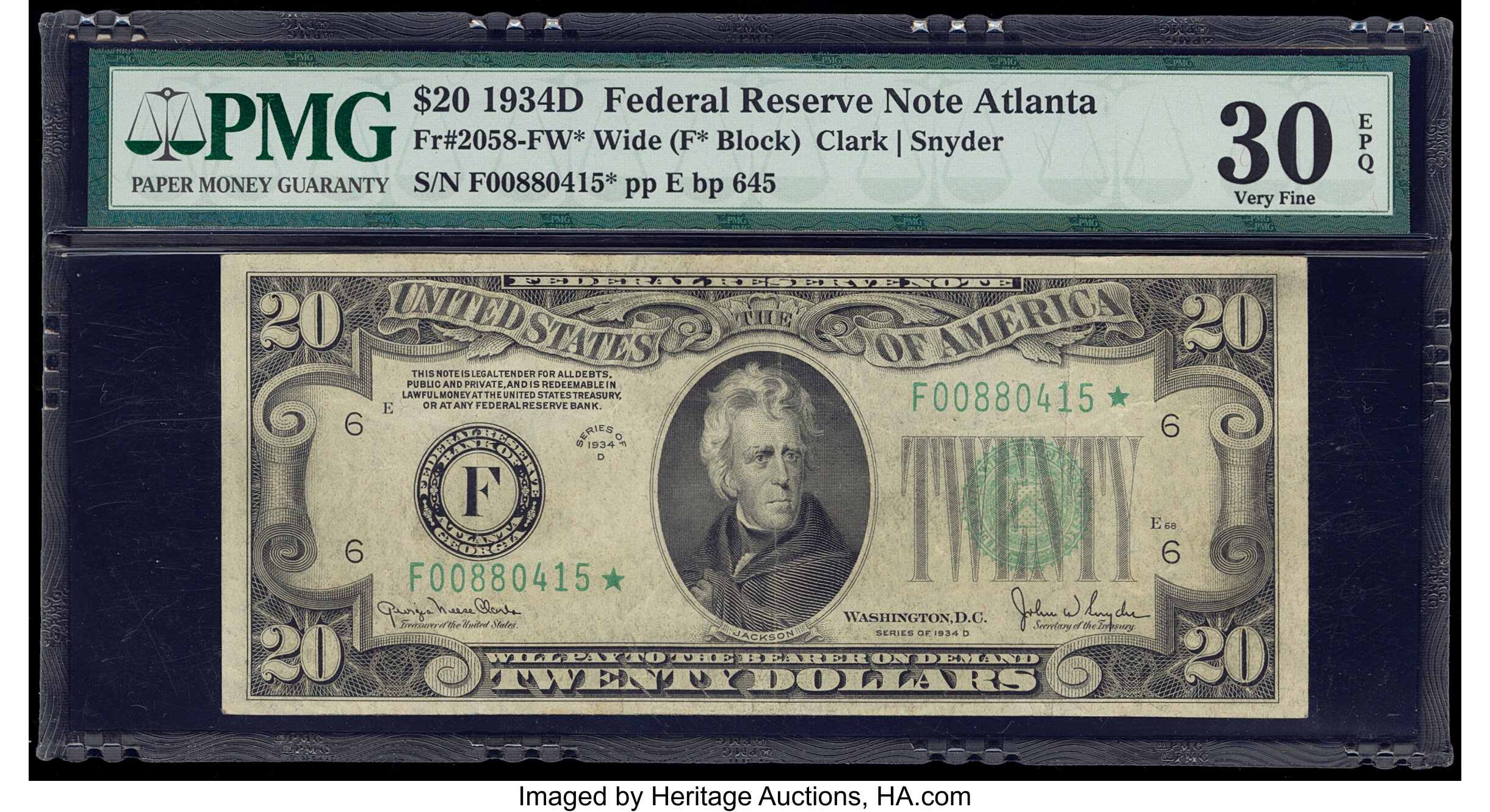 1934D $20 Atlanta, Star Replacement (Fr. 2058F*)