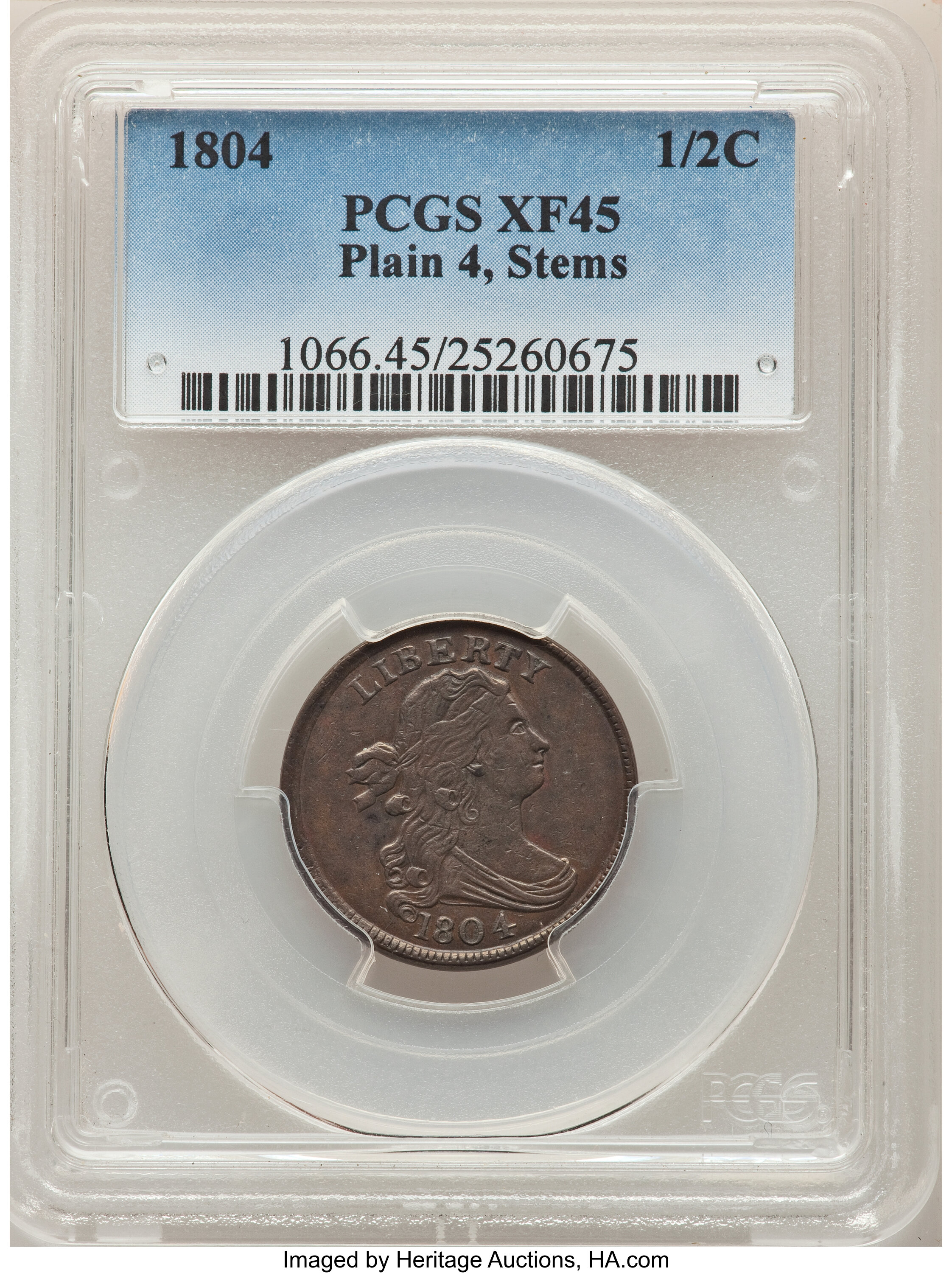 1804 1/2c Plain 4, Stems MS BN XF45 BN CAC thumbnail 4