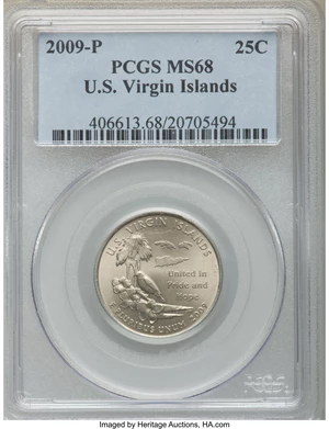 image for: 2009-P 25C U.S. Virgin Islands MS68 PCGS. PCGS Population: (3/0). NGC Census: (6/0). ...