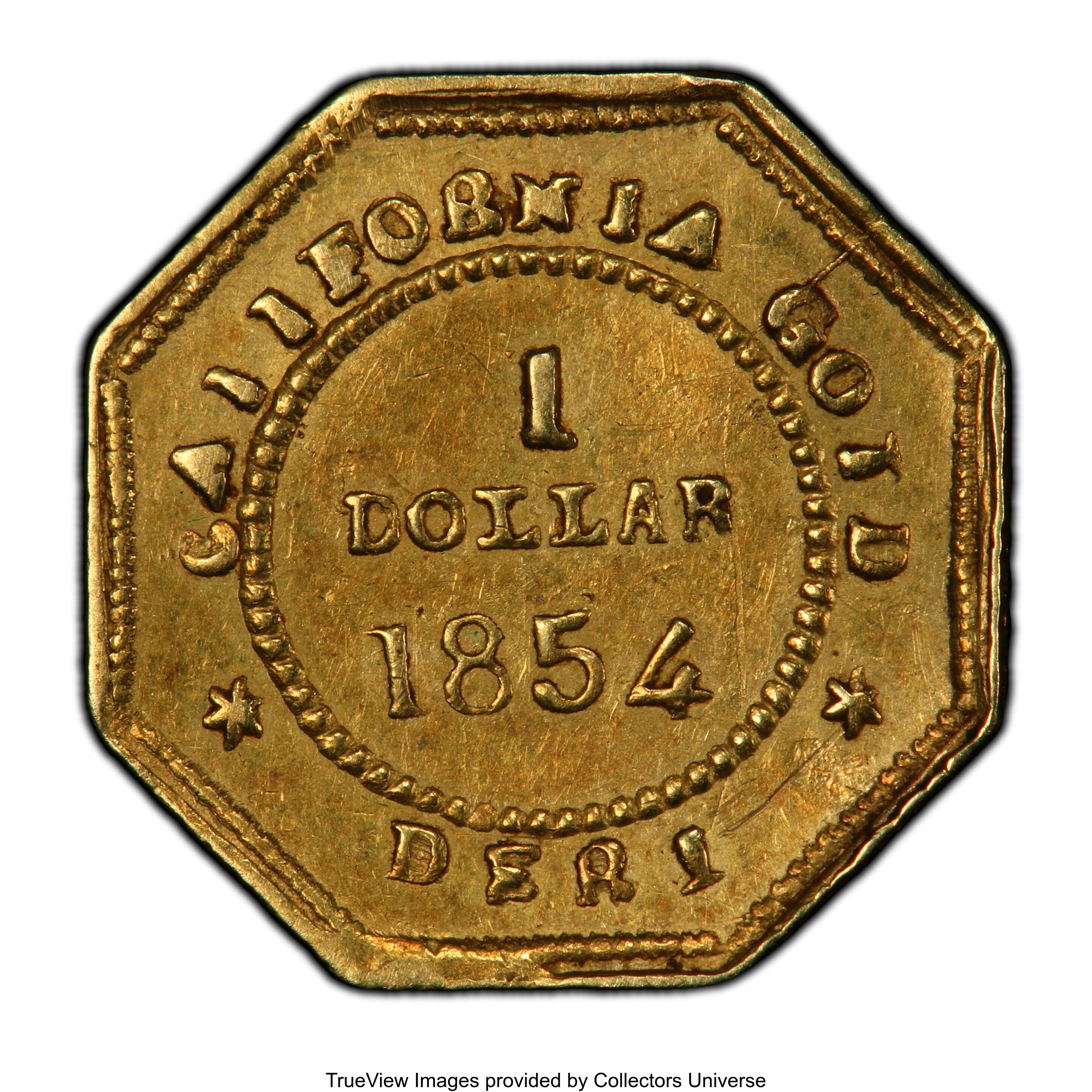 image for: 1854 $1 Liberty Octagonal 1 Dollar, BG-528, R.6, AU55 PCGS. PCGS Population: (5/10 and 0/0+). NGC Census: (0/2 and 0/0+).  ...