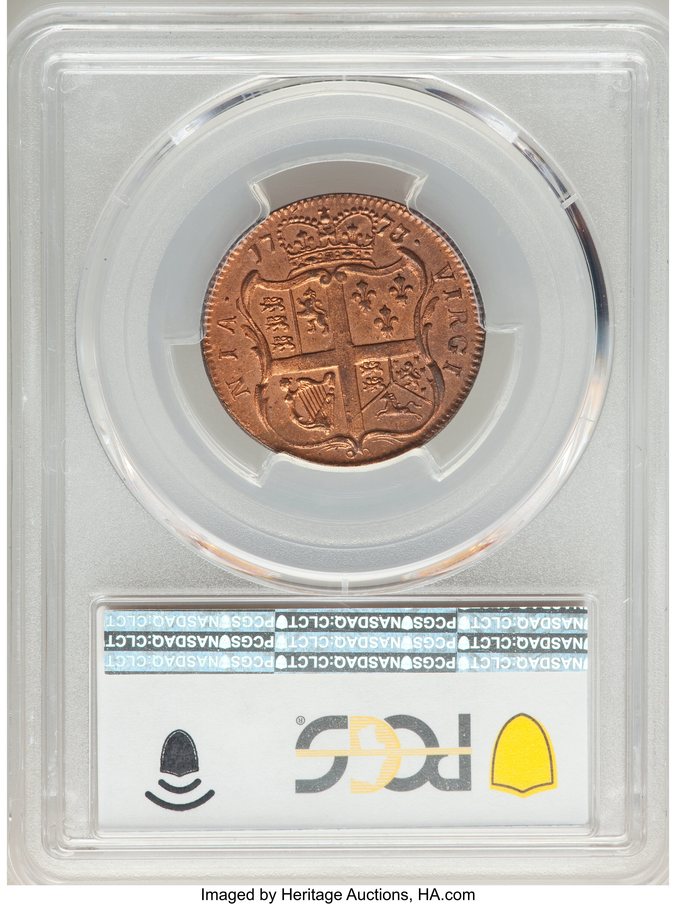 image for: 1773 1/2 P Virginia Halfpenny, No Period, MS64 Red PCGS. N. 4-G, W-1460, R.3....