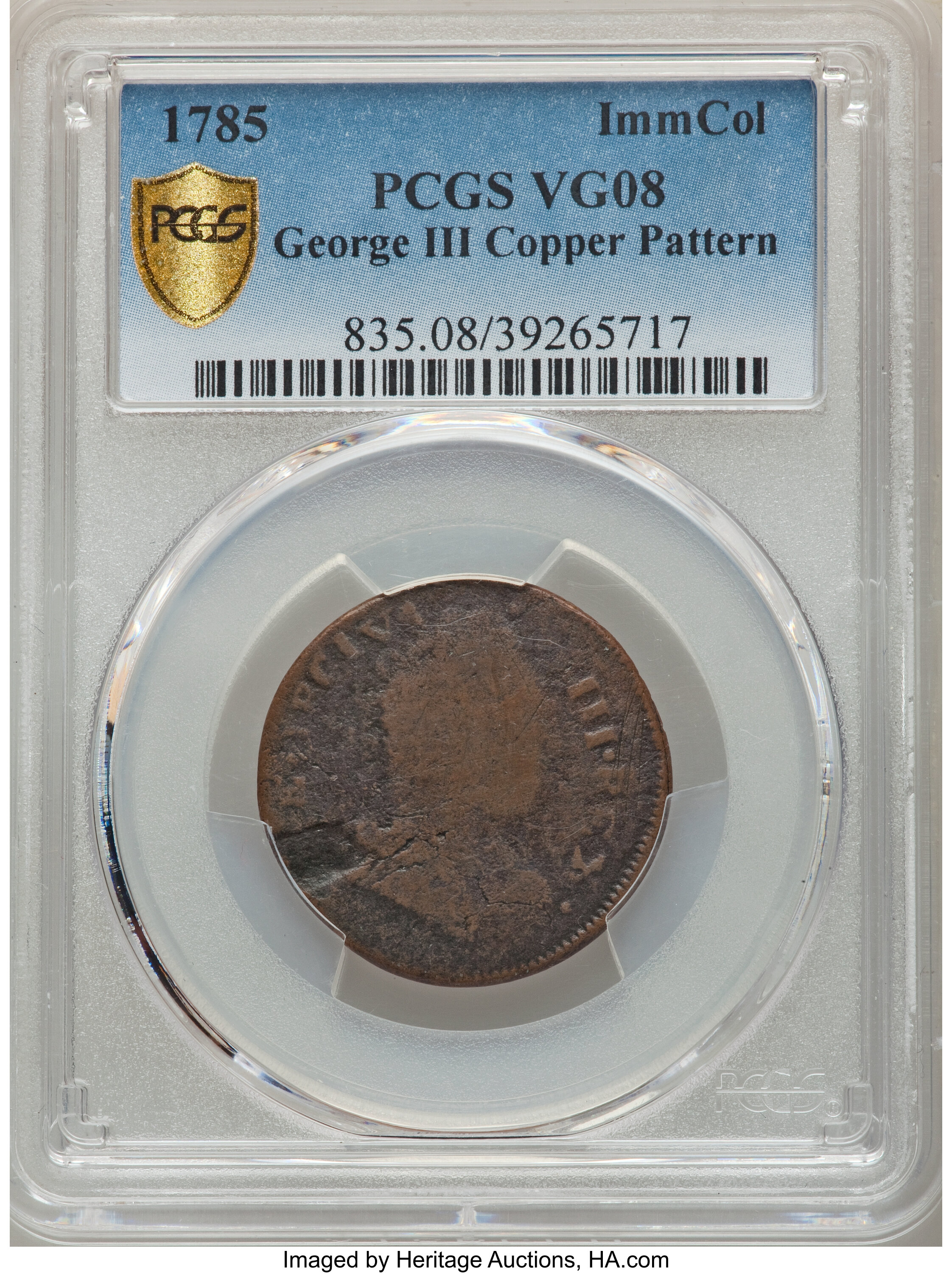 image for: 1785 Immune Columbia Copper, George III, VG8 PCGS. Vlack 15-85NY, W-1995, R.6....
