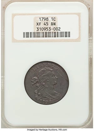 image for: 1798 1C Second Hair Style, S-187, B-40, R.1, XF45 NGC....