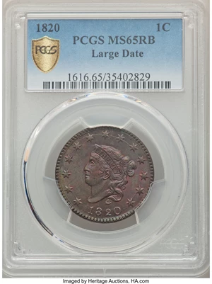 image for: 1820 1C Large Date, N-13, R.1, MS65 Red and Brown PCGS. PCGS Population: (86/8 and 4/0+). NGC Census: (50/12 and 1/0+). CDN...