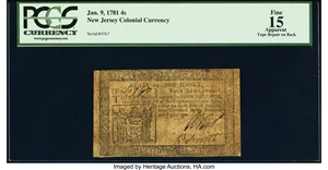 image for: New Jersey January 9, 1781 4s PCGS Apparent Fine 15....
