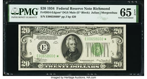 image for: Fr. 2054-E $20 1934 Federal Reserve Note. PMG Gem Uncirculated 65 EPQ....