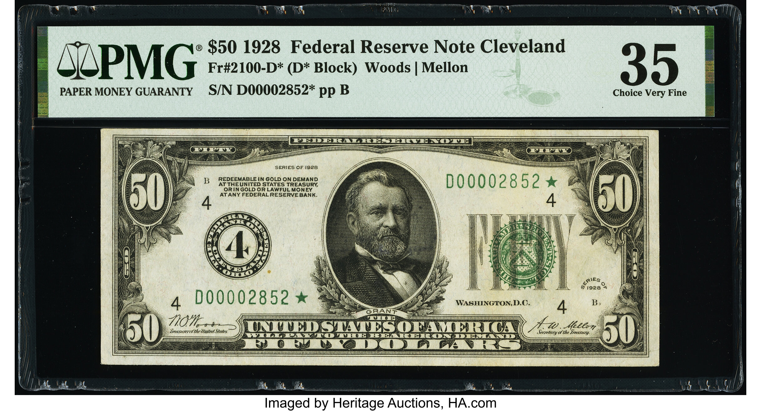 image for: Low Serial Number 2852 Fr. 2100-D* $50 1928 Federal Reserve Star Note. PMG Choice Very Fine 35....