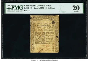 image for: Connecticut June 1, 1773 20s Uncancelled PMG Very Fine 20....