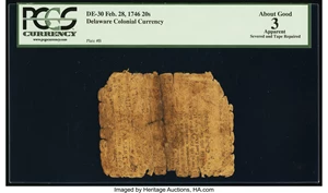 image for: Delaware February 28, 1746 20s PCGS Apparent About Good 3....