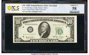 image for: Fr. 2010-D $10 1950 Federal Reserve Note. PCGS Banknote Choice AU 58....