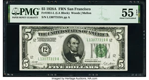 image for: Fr. 1951-L $5 1928A Federal Reserve Note. PMG About Uncirculated 55 EPQ....