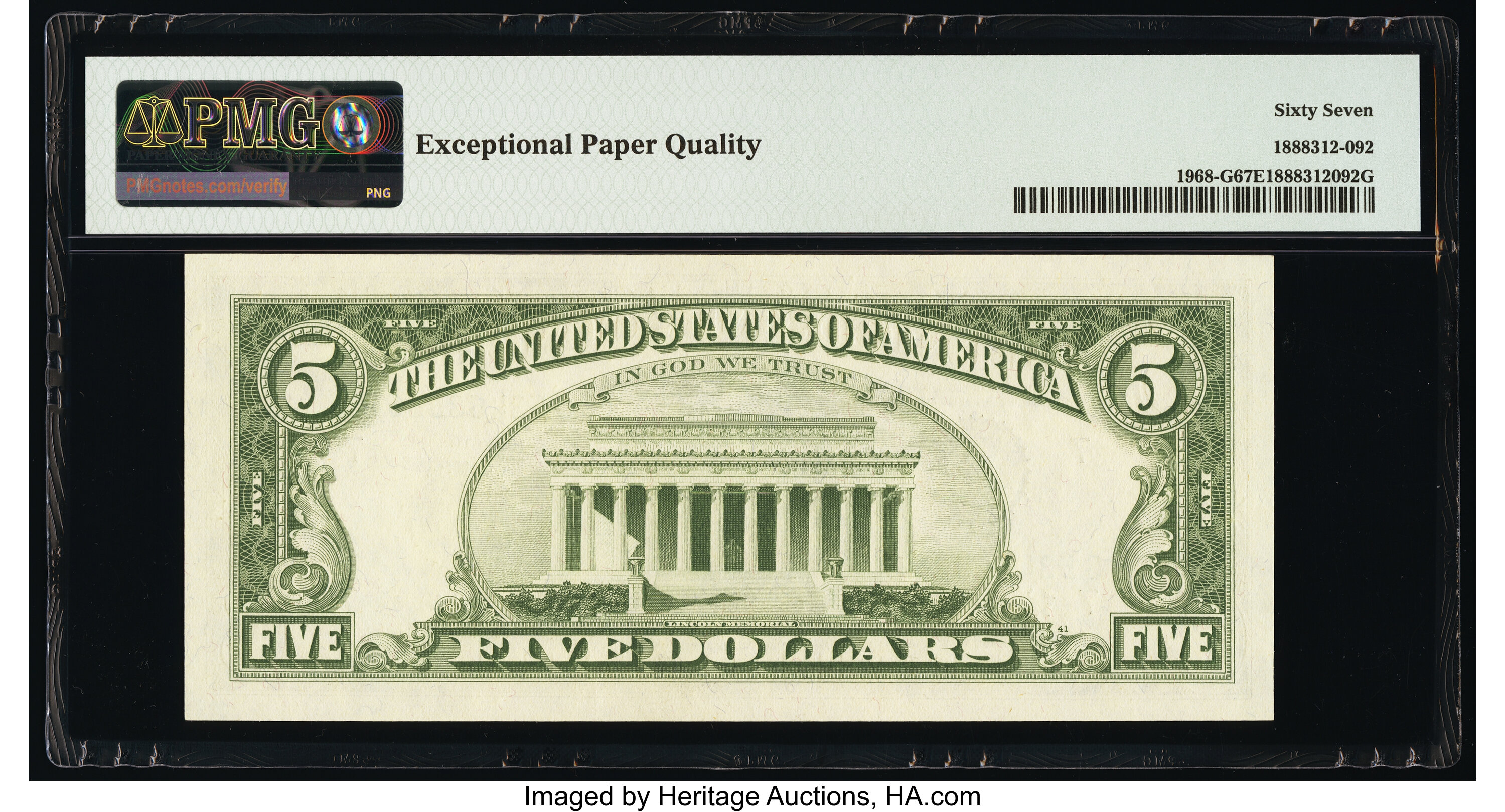 image for: Fr. 1968-G $5 1963A Federal Reserve Note. PMG Superb Gem Unc 67 EPQ....