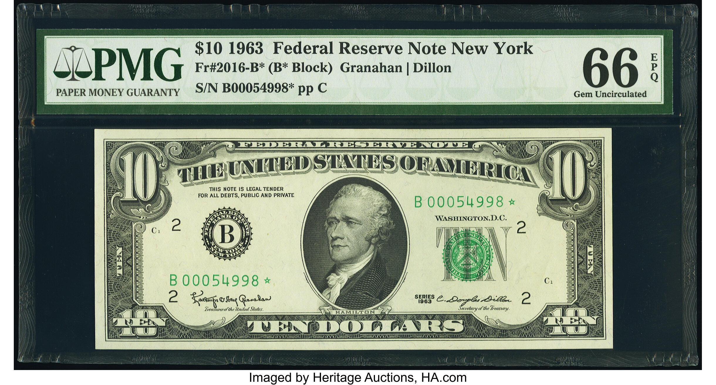image for: Fr. 2016-B* $10 1963 Federal Reserve Star Note. PMG Gem Uncirculated 66 EPQ....