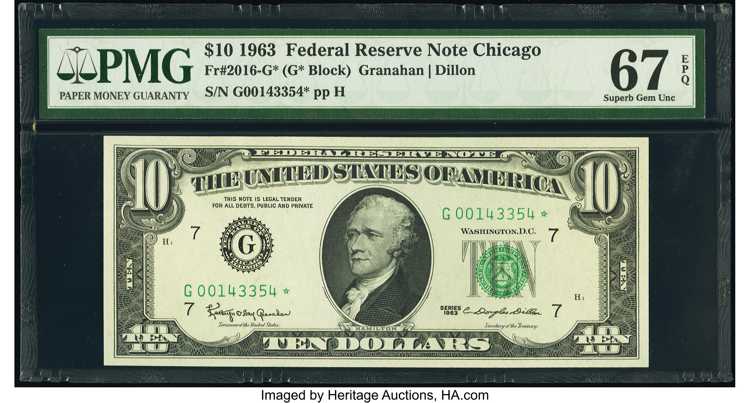 image for: Fr. 2016-G* $10 1963 Federal Reserve Star Note. PMG Superb Gem Unc 67 EPQ....