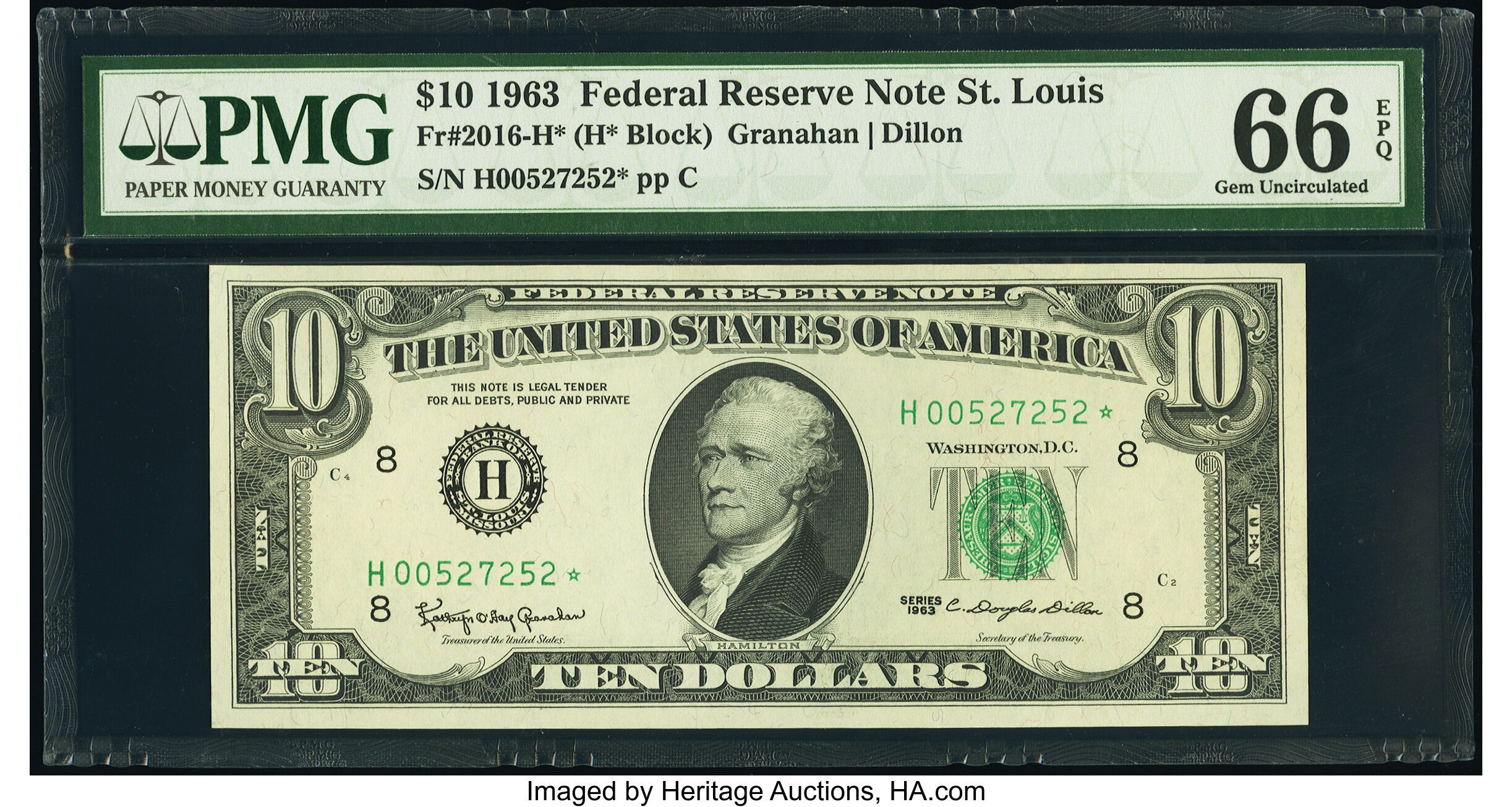 image for: Fr. 2016-H* $10 1963 Federal Reserve Star Note. PMG Gem Uncirculated 66 EPQ....
