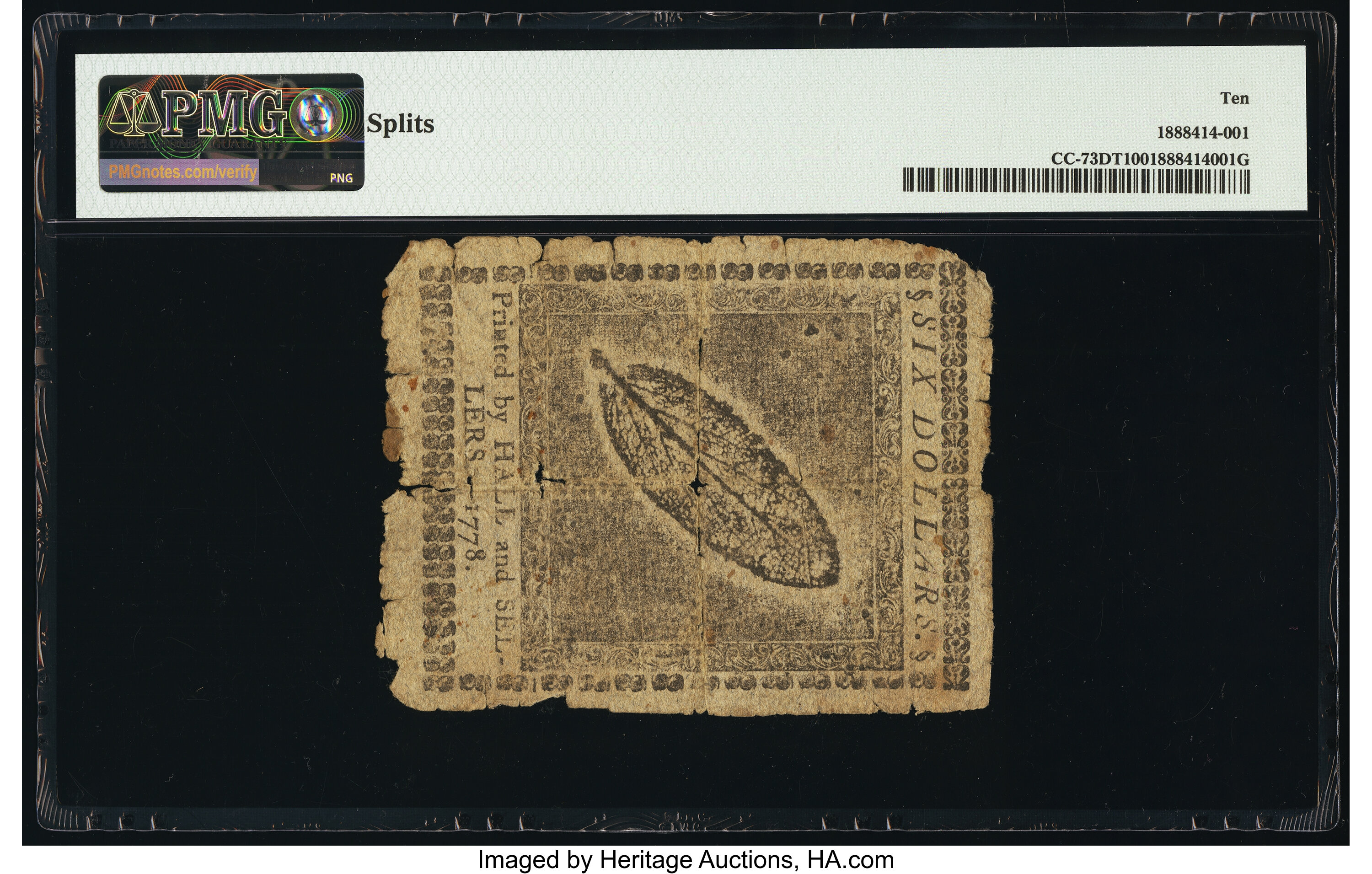 image for: Continental Currency April 11, 1778 $6 Counterfeit Detector PMG Very Good 10....