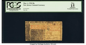 image for: New Jersey May 1, 1758 30s PCGS Apparent Fine 15....