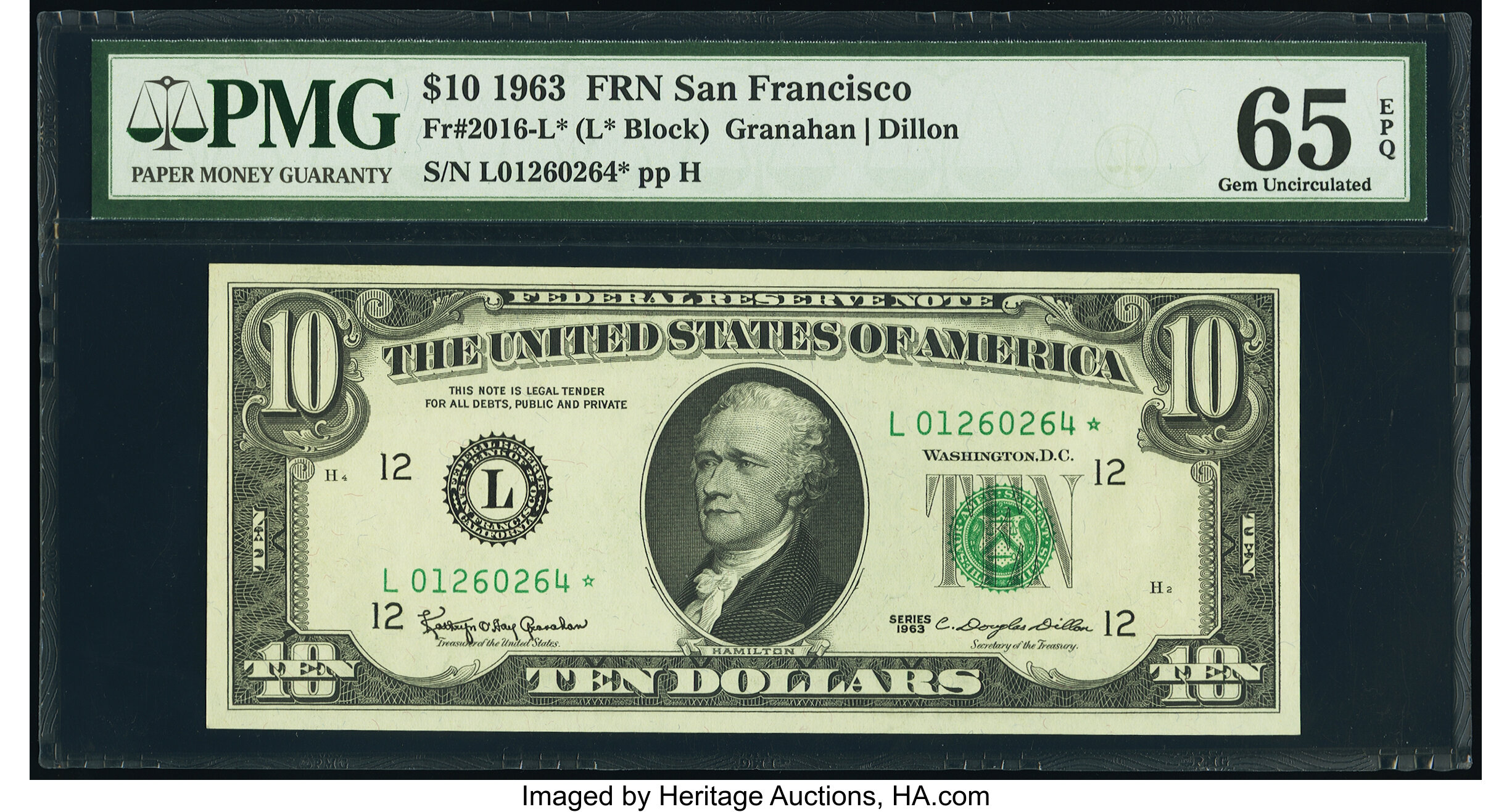 image for: Fr. 2016-L* $10 1963 Federal Reserve Star Note. PMG Gem Uncirculated 65 EPQ....