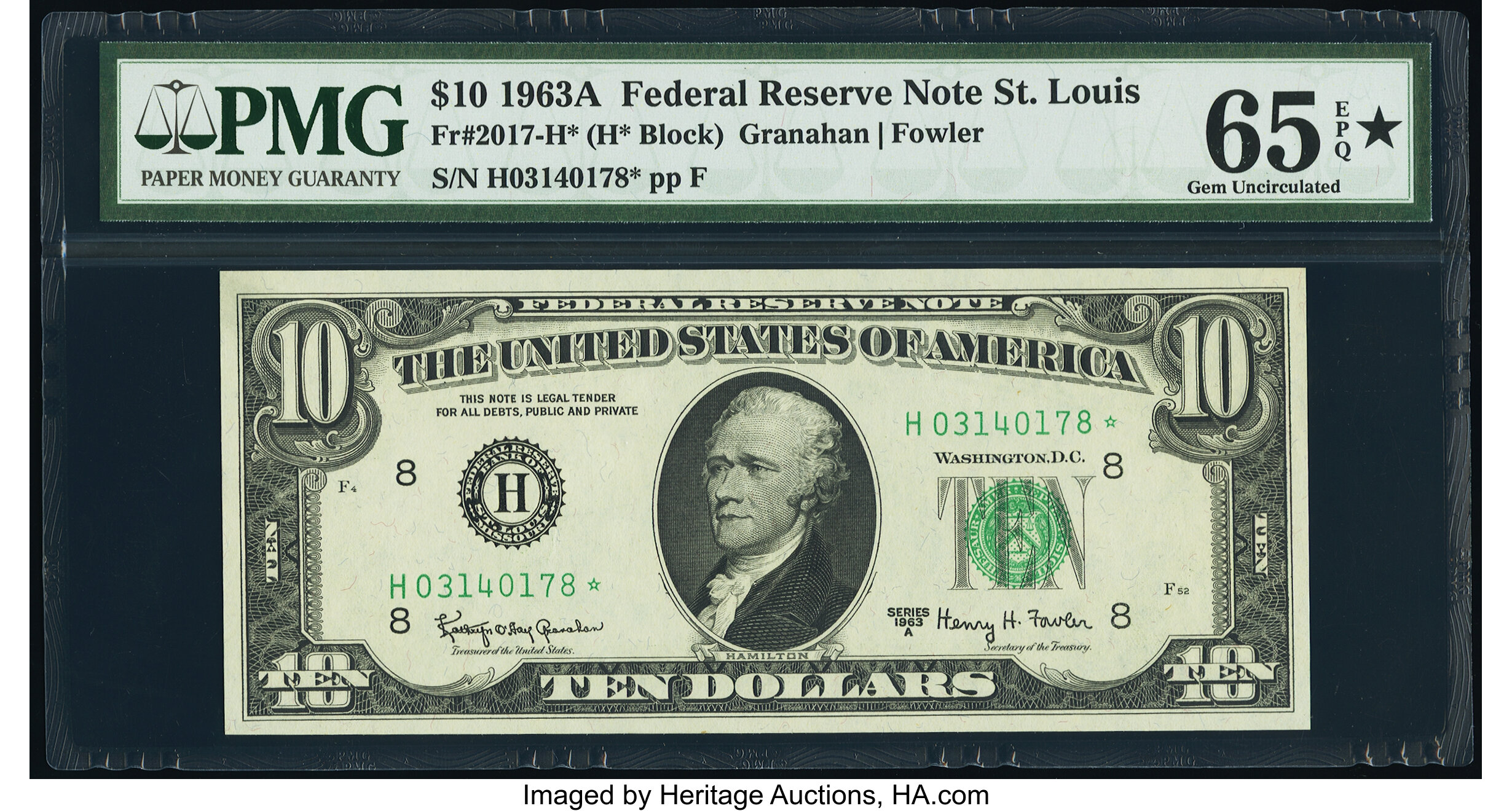 image for: Fr. 2017-H* $10 1963A Federal Reserve Star Note. PMG Gem Uncirculated 65 EPQ*....
