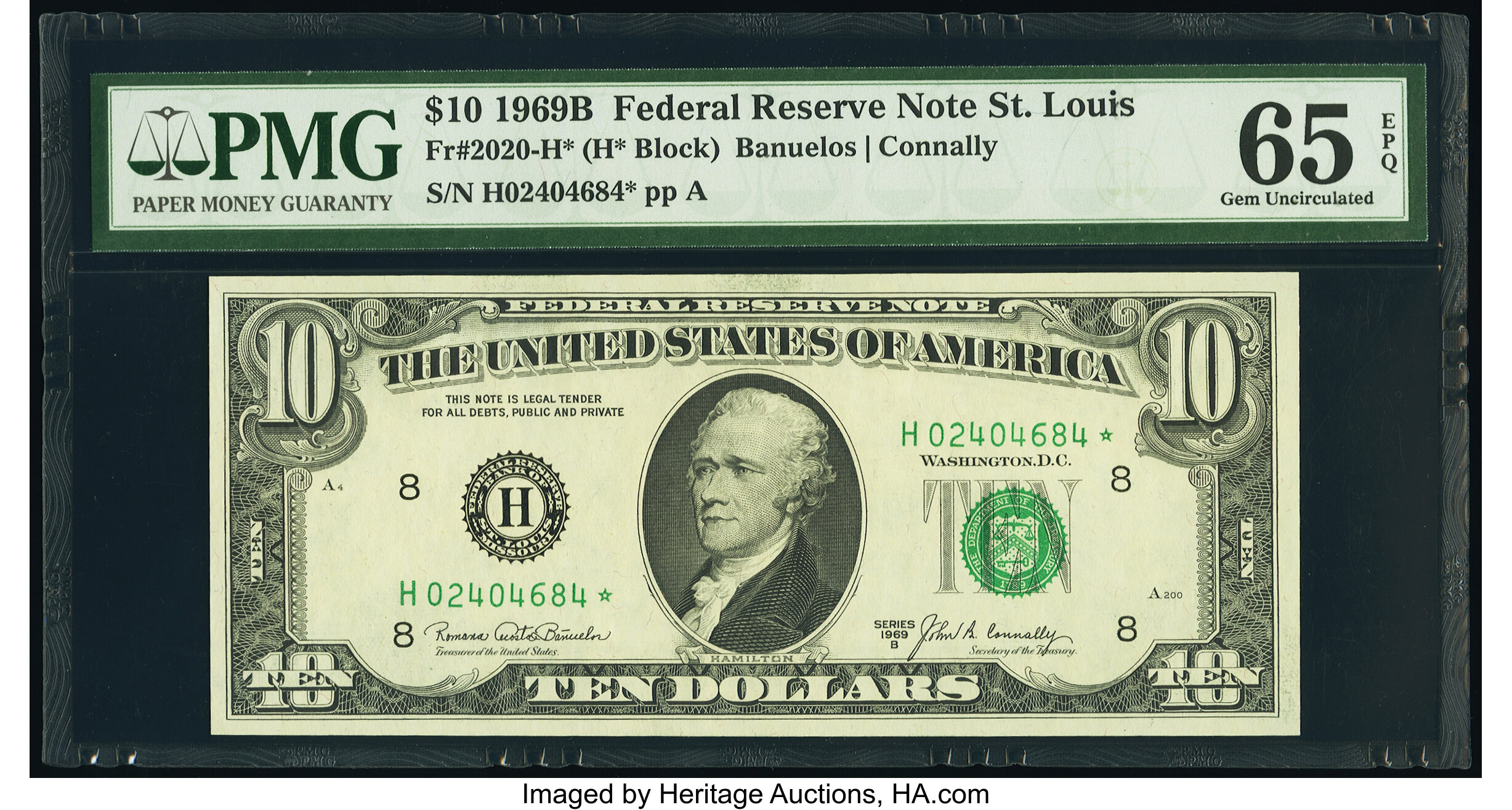 image for: Fr. 2020-H* $10 1969B Federal Reserve Star Note. PMG Gem Uncirculated 65 EPQ....