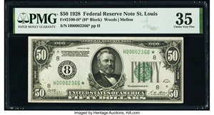 image for: Fr. 2100-H* $50 1928 Federal Reserve Star Note. PMG Choice Very Fine 35....