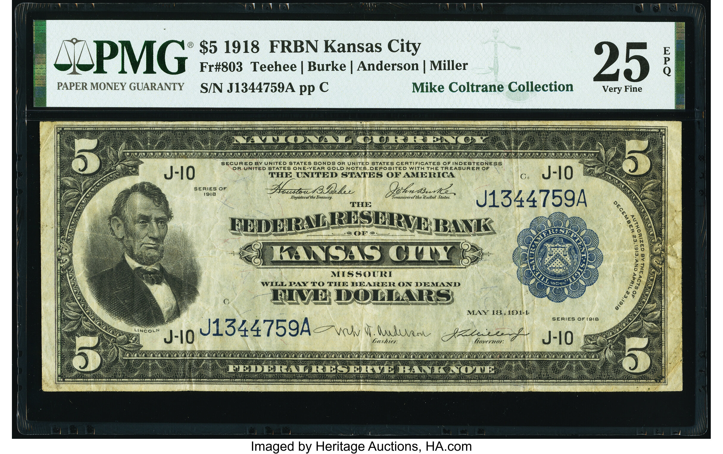image for: Fr. 803 $5 1918 Federal Reserve Bank Note PMG Very Fine 25 EPQ....