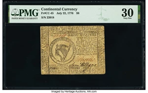 image for: Continental Currency July 22, 1776 $8 PMG Very Fine 30....