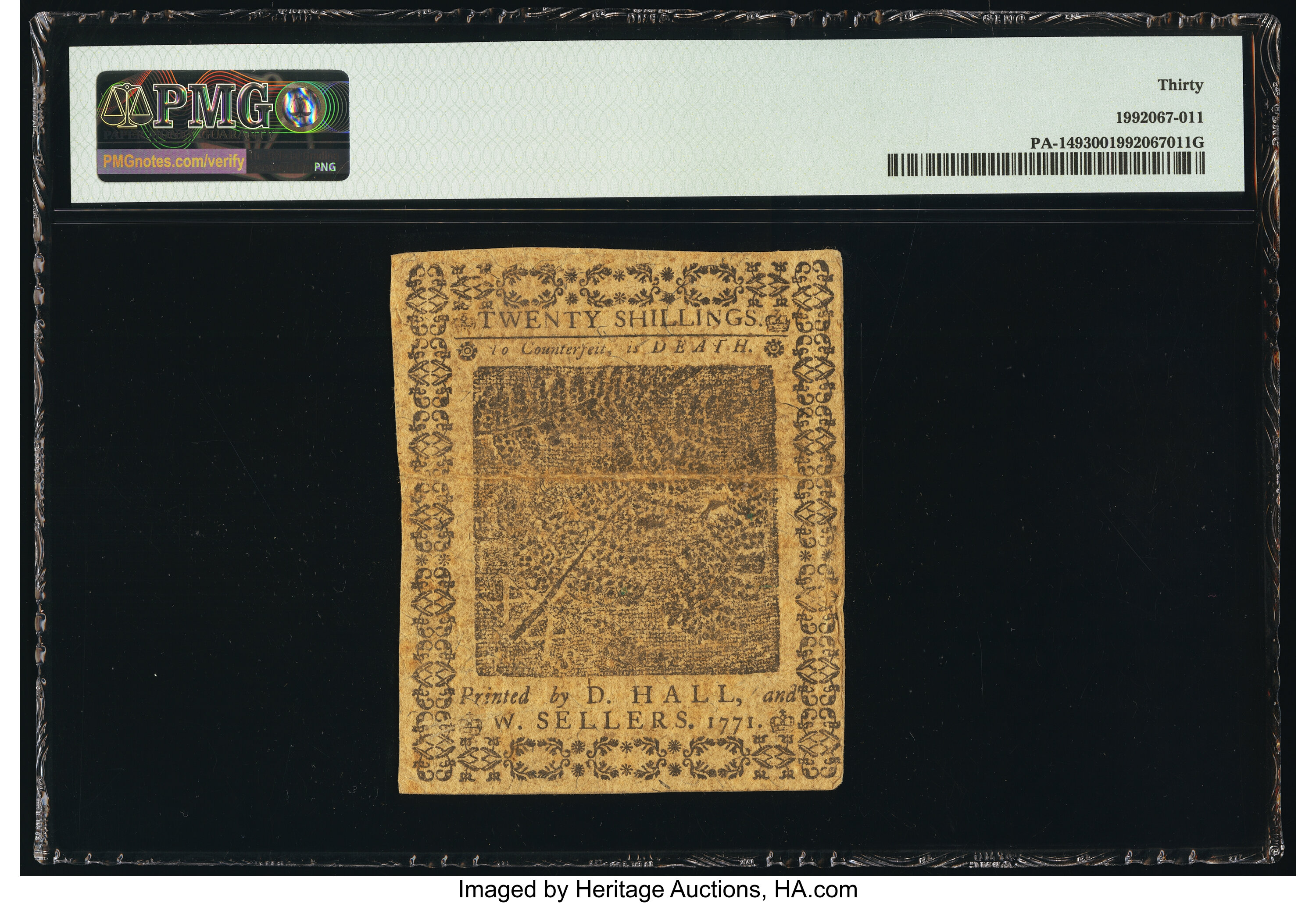 image for: Pennsylvania March 20, 1771 20s PMG Very Fine 30....