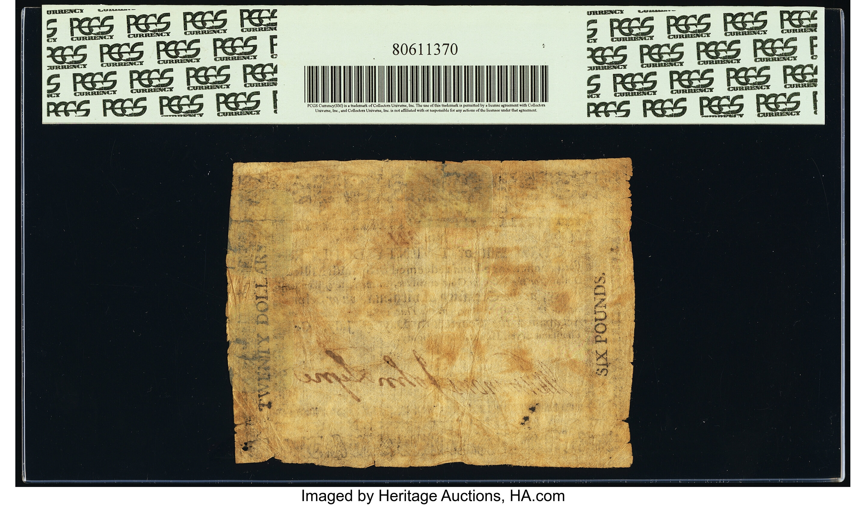 image for: Virginia July 14, 1780 $20 PCGS Apparent Very Fine 20....