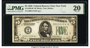 image for: Fr. 1950-B* $5 1928 Federal Reserve Star Note. PMG Very Fine 20....