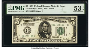 image for: Fr. 1950-H $5 1928 Federal Reserve Note. PMG About Uncirculated 53 EPQ....