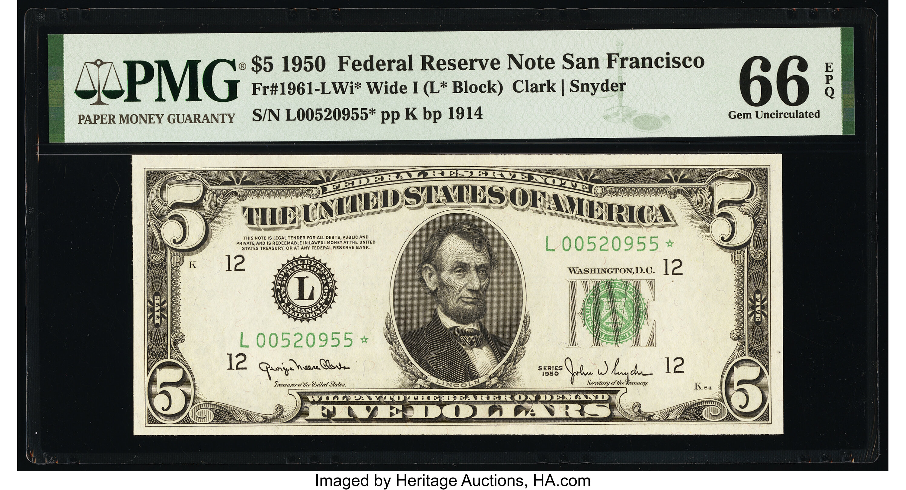 1950 $5 Replacement, San Francisco (Fr. 1961L*)