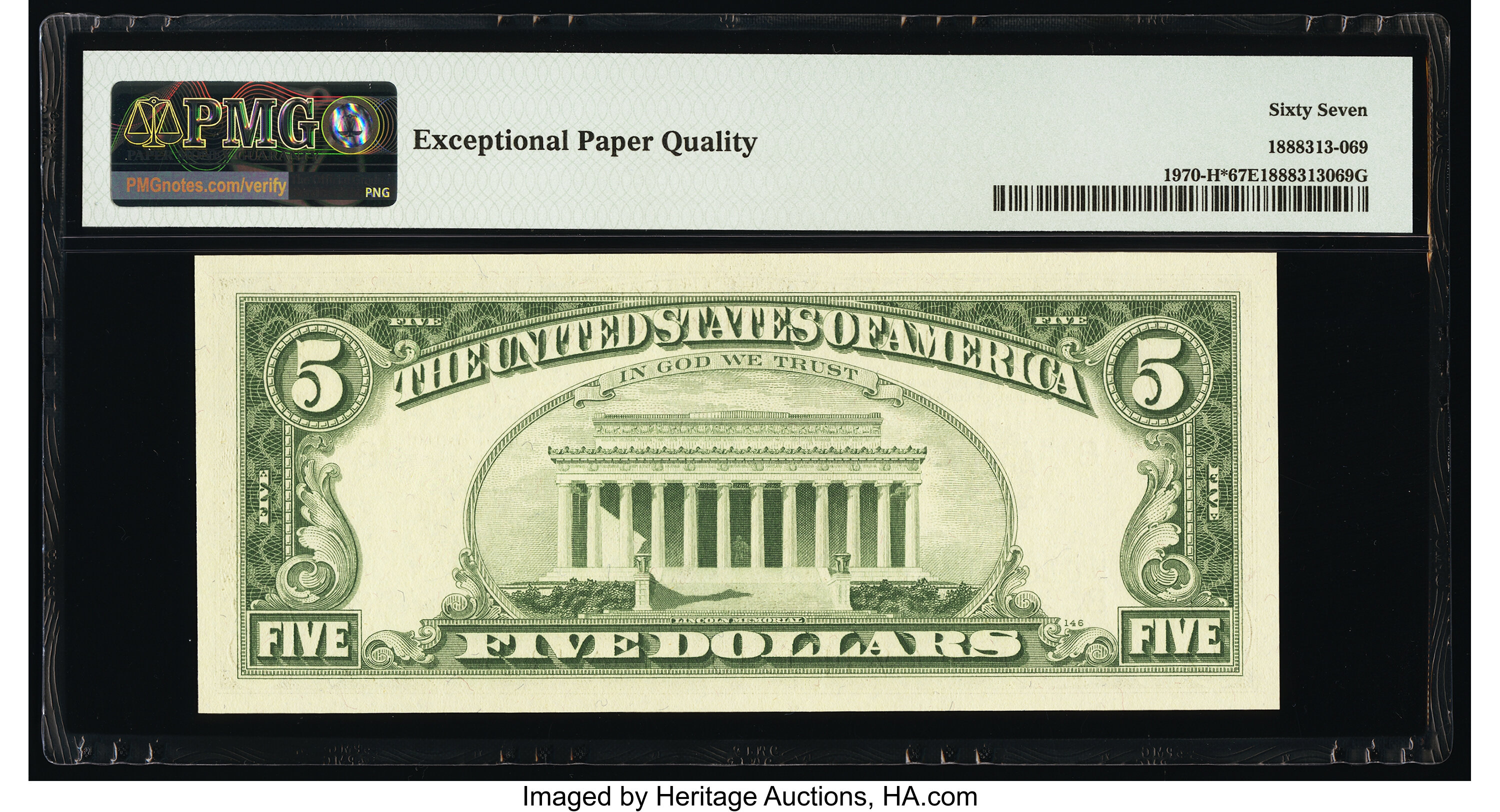 image for: Fr. 1970-H* $5 1969A Federal Reserve Star Note. PMG Superb Gem Unc 67 EPQ....