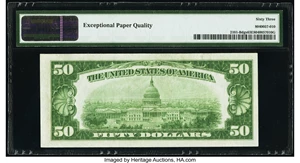 image for: Fr. 2101-B $50 1928A Dark Green Seal Federal Reserve Note. PMG Choice Uncirculated 63 EPQ....