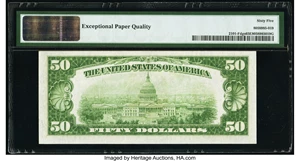 image for: Fr. 2101-F $50 1928A Dark Green Seal Federal Reserve Note. PMG Gem Uncirculated 65 EPQ....