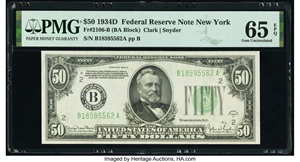 image for: Fr. 2106-B $50 1934D Federal Reserve Note. PMG Gem Uncirculated 65 EPQ....