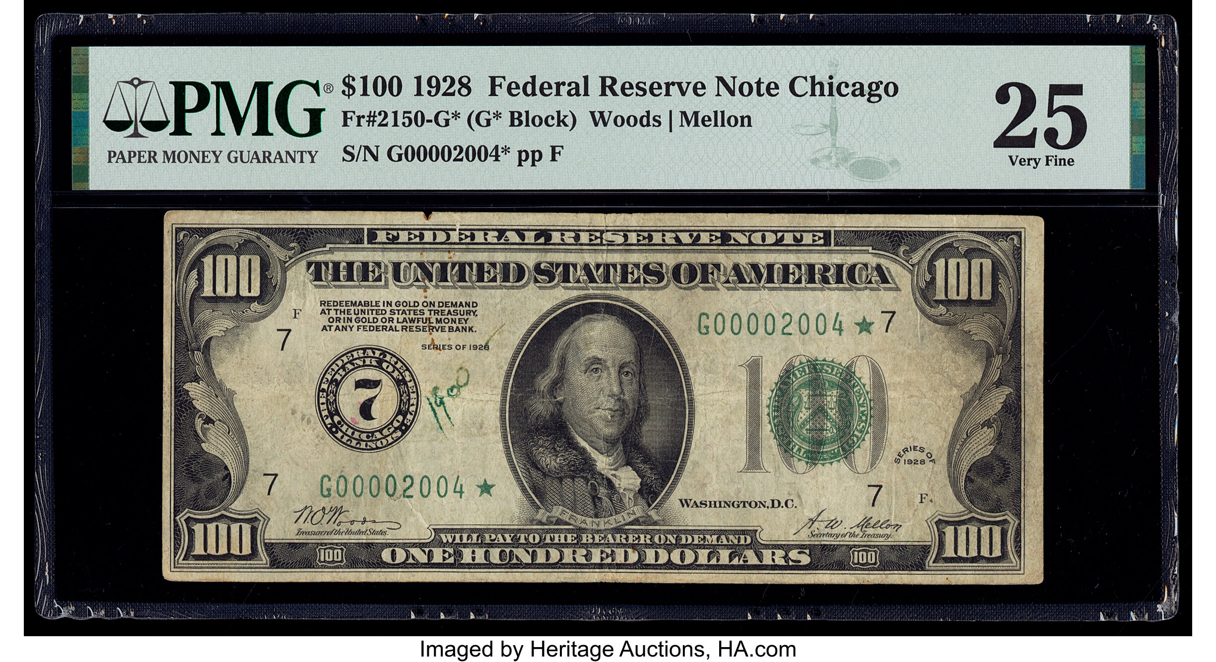 image for: Low Serial Number 2004 Fr. 2150-G* $100 1928 Federal Reserve Star Note. PMG Very Fine 25....