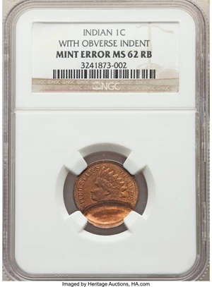 image for: Undated 1C Bronze, Indian Cent -- Obverse Indent -- MS62 Red and Brown NGC....