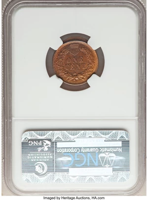 image for: Undated 1C Bronze, Indian Cent -- Obverse Indent -- MS62 Red and Brown NGC....