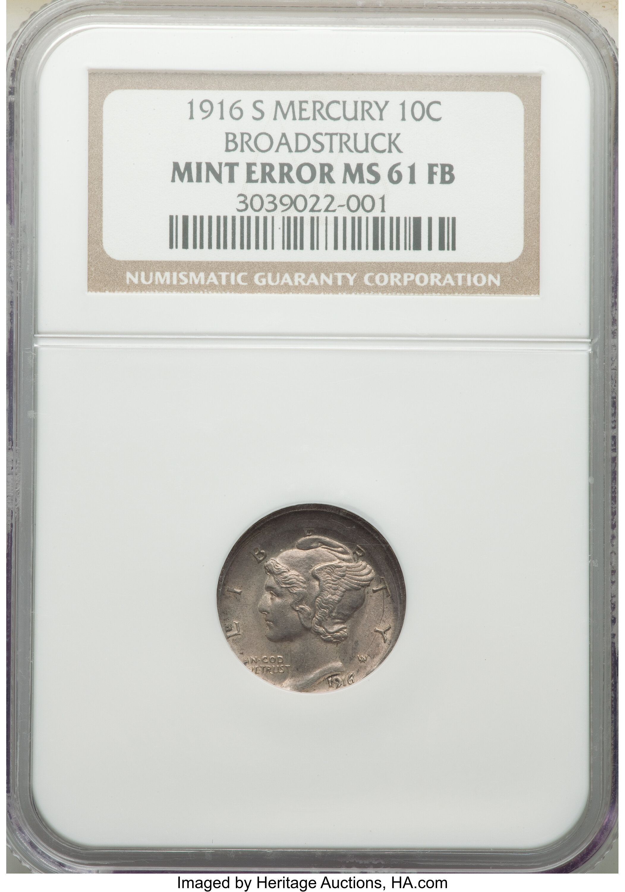 1916-S 10C Mercury Dime -- Broadstruck -- MS61 Full Bands NGC. ...