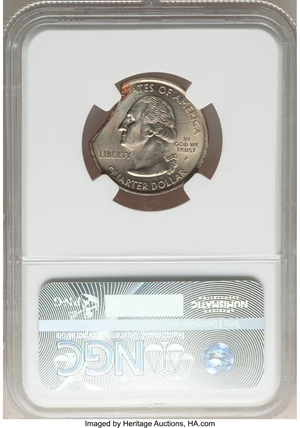 image for: 2001-P 25C Rhode Island Statehood Quarter Dollar -- Ragged Edge Clip -- MS64 NGC....