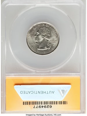 image for: 2002-D 25C Indiana Statehood Quarter Dollar -- Missing Reverse Clad Layer -- MS63 Red ANACS. (4.48 grams).From T...