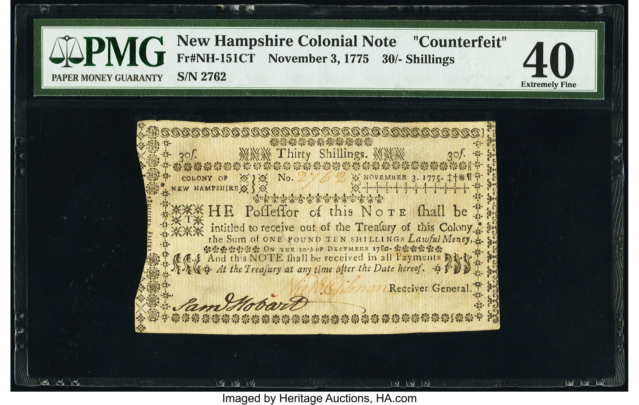image for: New Hampshire November 3, 1775 30s Contemporary Counterfeit PMG Extremely Fine 40....