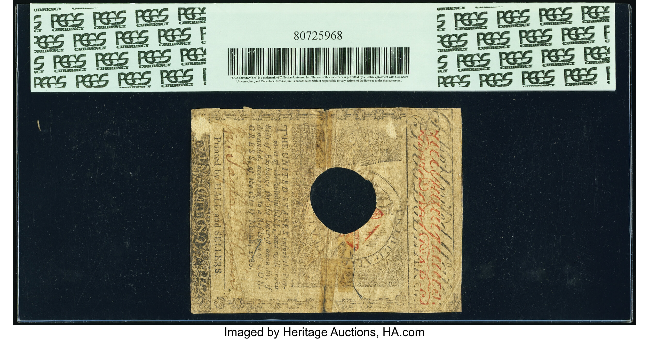 image for: New Hampshire April 29, 1780 $2 PCGS Apparent Very Fine 25, hole punch cancelled....