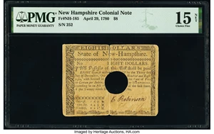 image for: New Hampshire April 29, 1780 $8 PMG Choice Fine 15 Net....